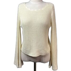 FOREVER 21 Cream Bell Sleeve Cropped Knit Sweater Size Medium NWT